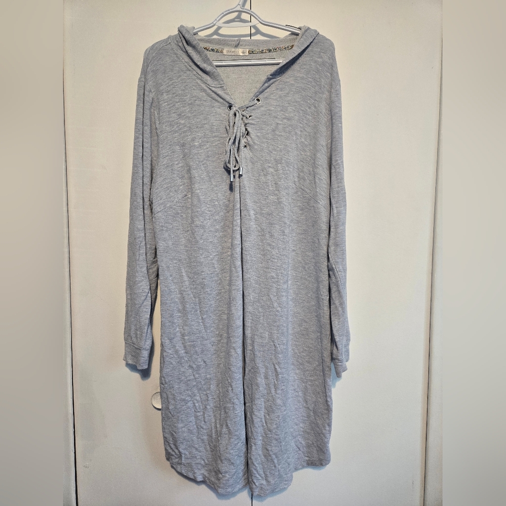 Blue Orchid‎ 2X Gray Hooded Sweatshirt Dress Lace Up Casual Lounge